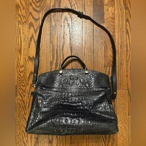 Furla Black Croc Embossed Leather Satchel